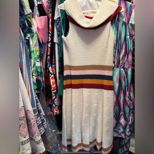 Anthropologie Maeve Cream Midi Dress with Multicolor Stripes